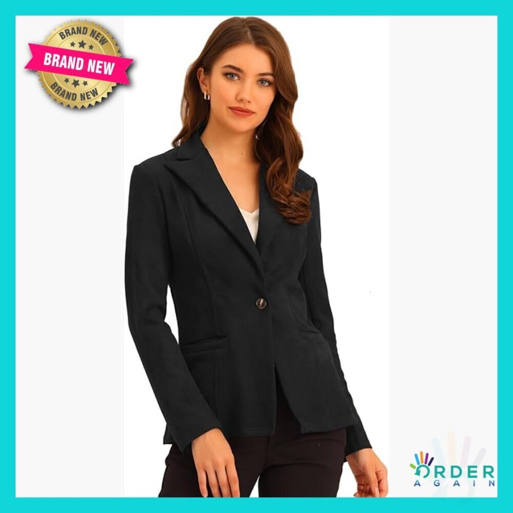 Faux Suede Blazer Lapel Collar Long Sleeve Work Office Jacket Chic